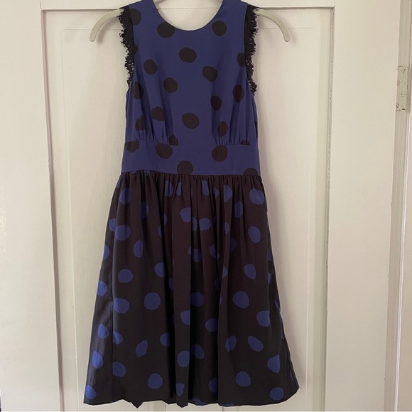 Anthropologie Corey Lynn Calter Blue & Black Polka Dot Dress - Picture 4 of 14